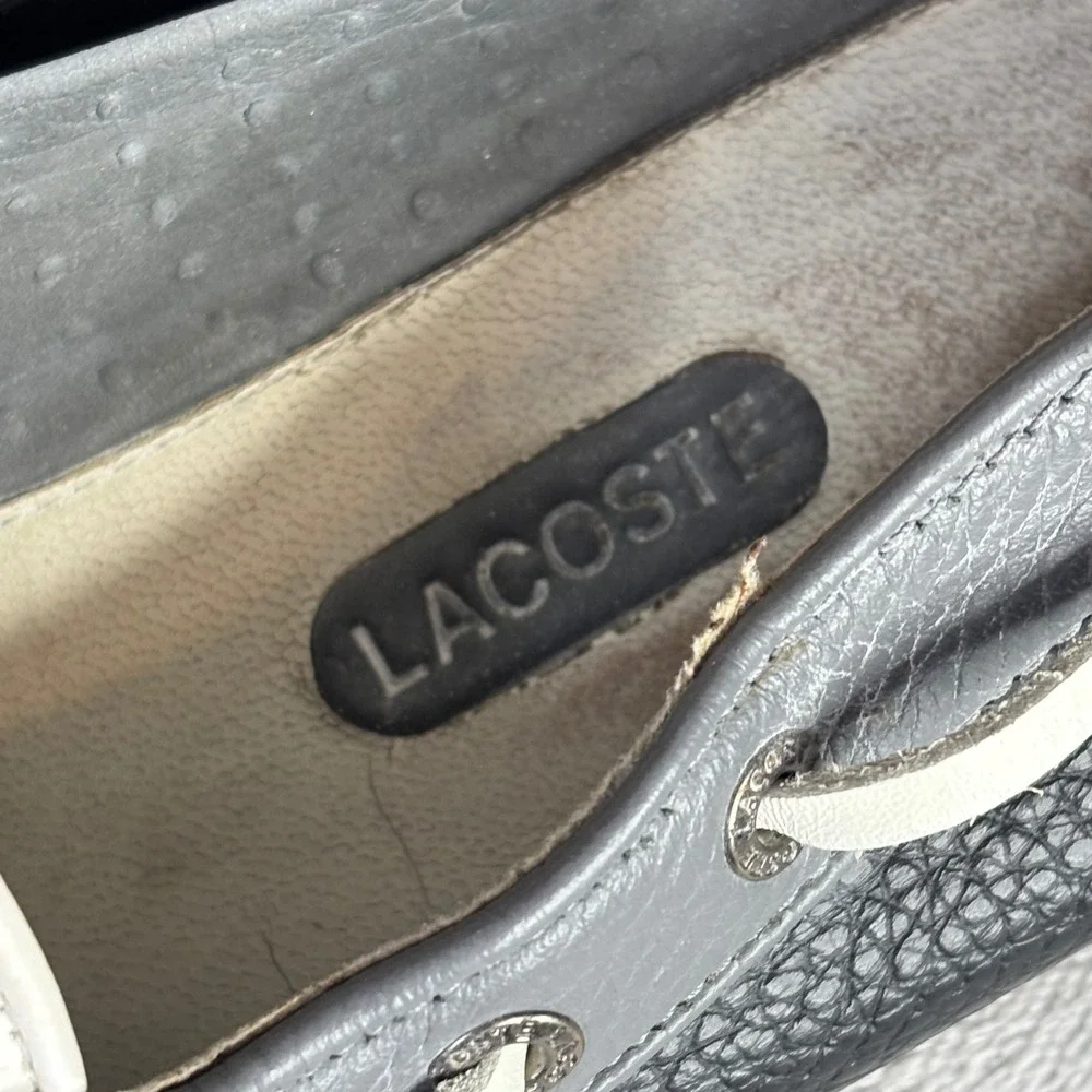 Lacoste Boat Shoes Mens 11 Black Grey White Arlez SRM LTH Leather Deck‎ Shoes